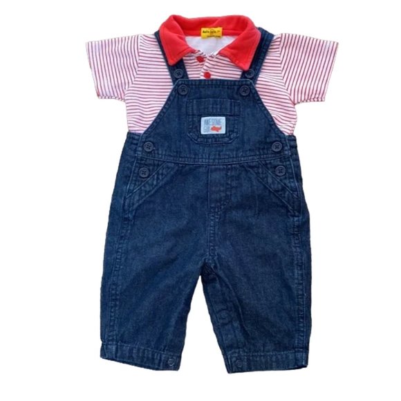 Child of Mine Awesome Guy Overalls and Malin Calin Stripe Polo T-Shirt 0-3M - Picture 7 of 7